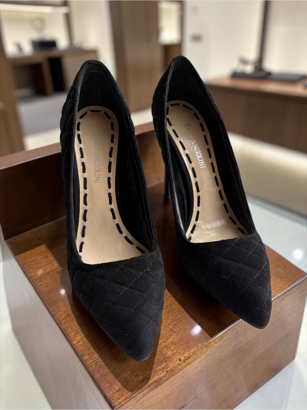 Enzo Angiolini Black Quilted Leather Pointed-Toe Pumps